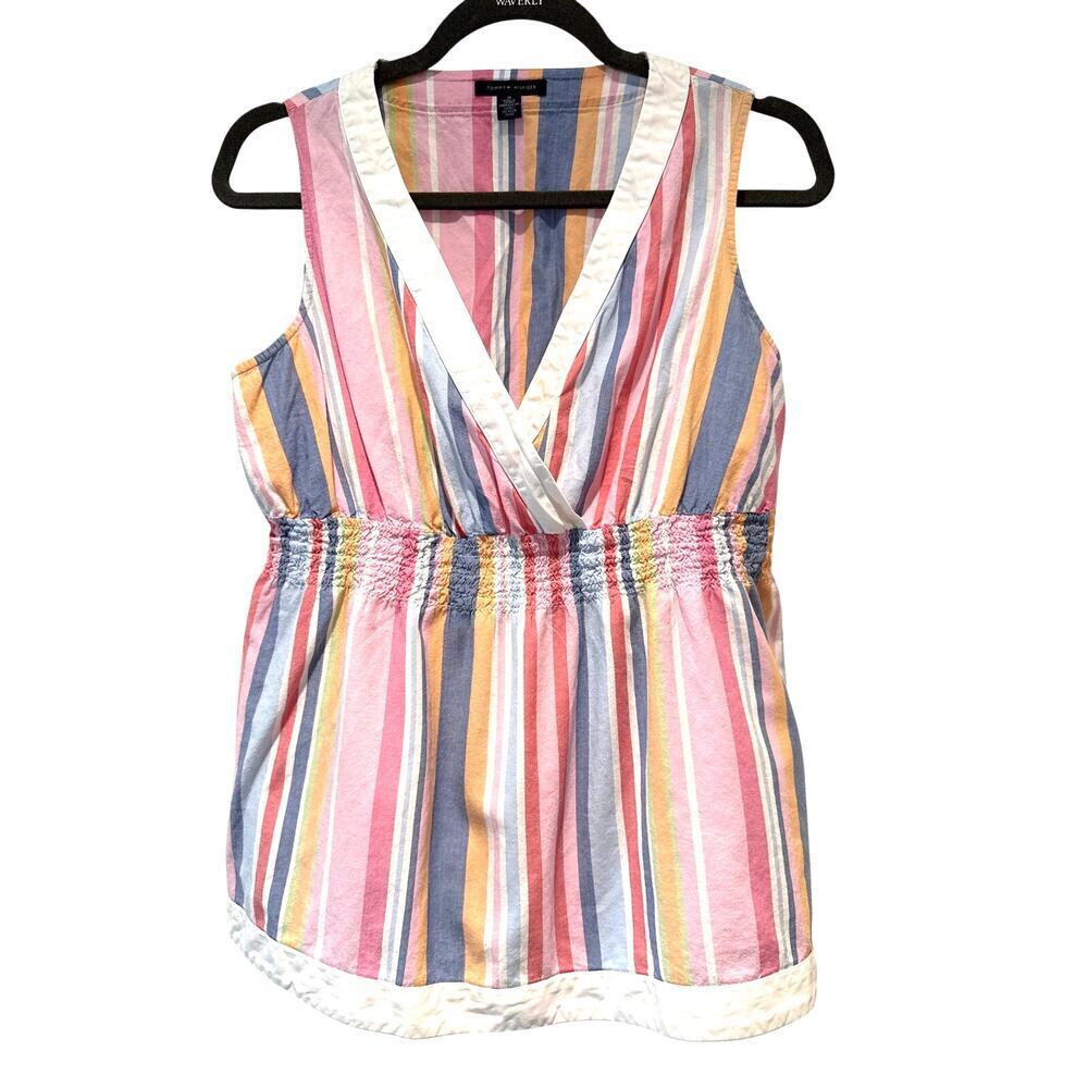 Tommy Hilfiger Lightweight Multi-color Sleeveless V-Neck 100% Cotton Summer Top